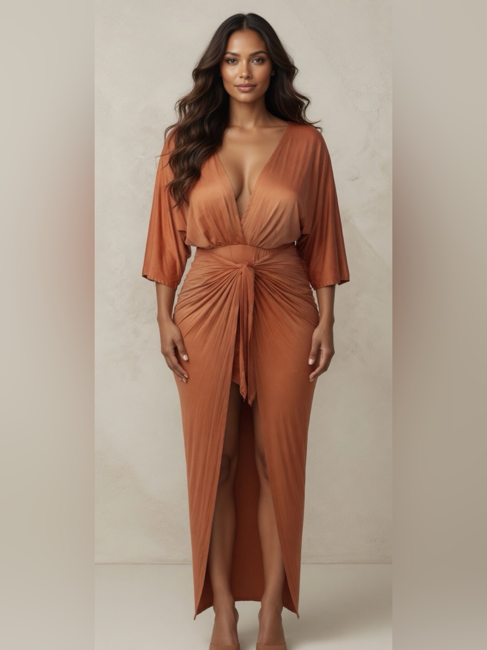 Cute GOODTIME Rust Orange Twist Front Maxi Dress